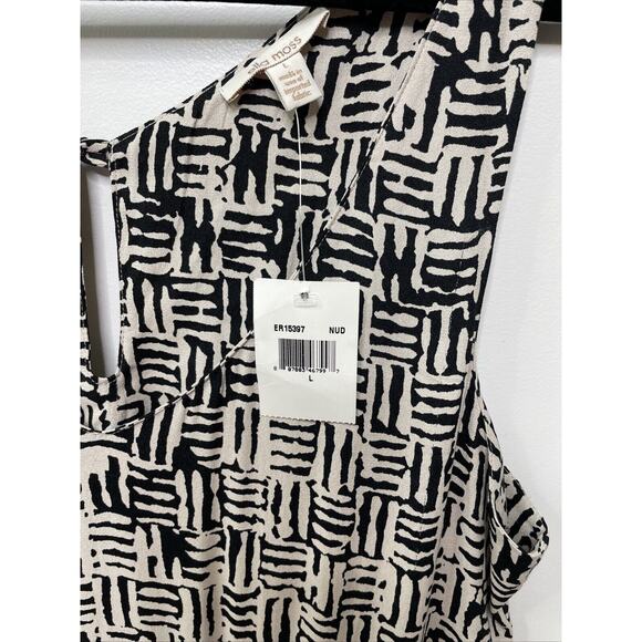 Ella Moss Jumpsuit Black‎ Cream Print Sleeveless Drawstring Waist L NWT Abstract - Picture 4 of 16